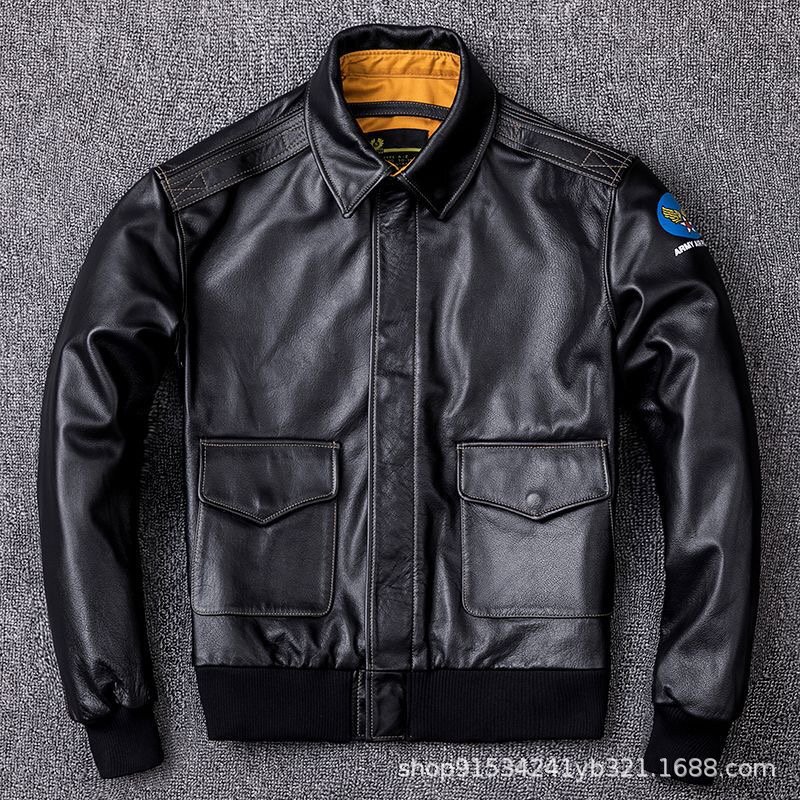 First Layer Cowhide Genuine Leather Jacket Men's A2 Pilot Air Force Leather Jacket Large Size Jacket