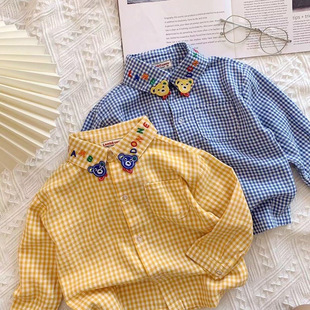 Spring and Autumn New Style Plaid Shirts for Boys and Girls, Kidsren's Fashionable Soft Cotton Cute Baby Long-Sleeved Shirts