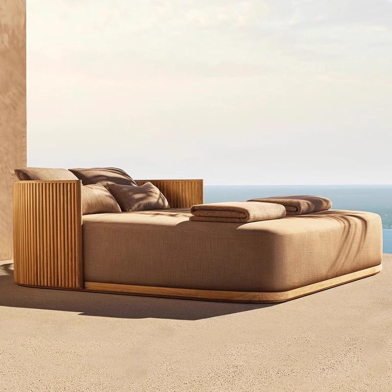 Sofá de ocio al aire libre teca villa hotel patio terraza diseñador de madera de cera al aire libre sofá de teca
