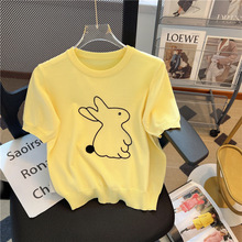 实拍2023夏季新款设计感甜美可爱兔子显瘦圆领短袖针织T恤女上衣