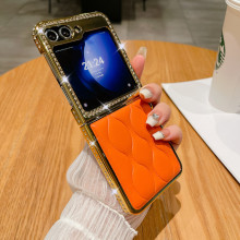 适用三星Zflip4手机壳奢华水钻波浪纹电镀新款折叠屏Zflip5保护套
