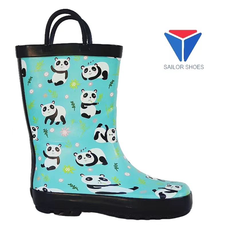 Children's Rain Boots 7-12 Years Old Rubber Panda Style Large, Medium and Small Sizes Breathable Non-Slip Cartoon Jelly Waterproof