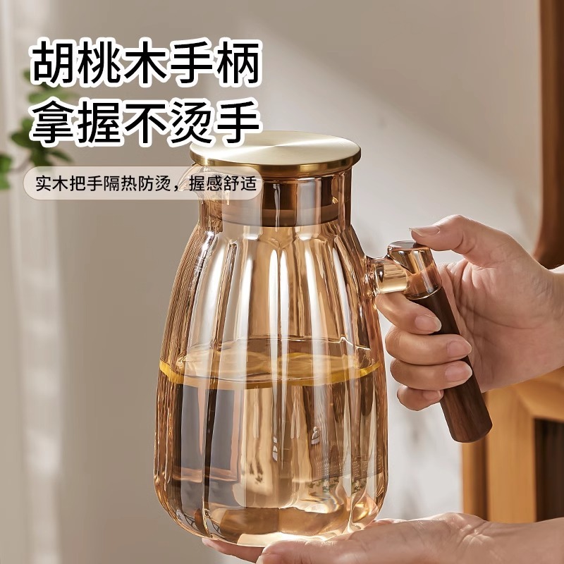 新型大容量かぼちゃ冷水ポット家庭用リビングルーム冷水ポット耐高温ガラスポット高颜値厚さ卸売り|undefined