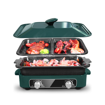 源头工厂家用多功能料理锅分体电火锅烧烤一体锅摩飞锅跨境专供