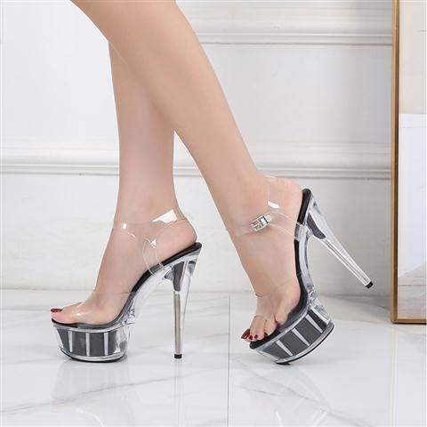 Discoteca pasarela banquete zapatos de mujer sexy plataforma transparente pole dance zapatos de cristal 15CM sandalias de tacón alto superfino