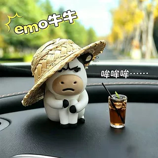 emo grassland cow car ornament electric car interior decoration ugly-cute figurine working cow office desk decoration
