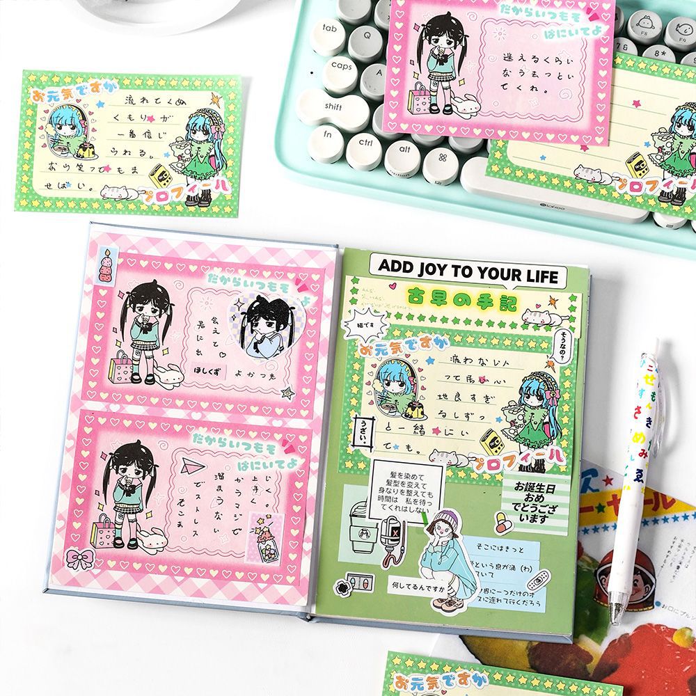 Infeel.me cuaderno de dibujos animados 80 hojas en el antiguo temprano cuaderno de escritura japonés y coreano niña cuaderno de escritura material papel diy