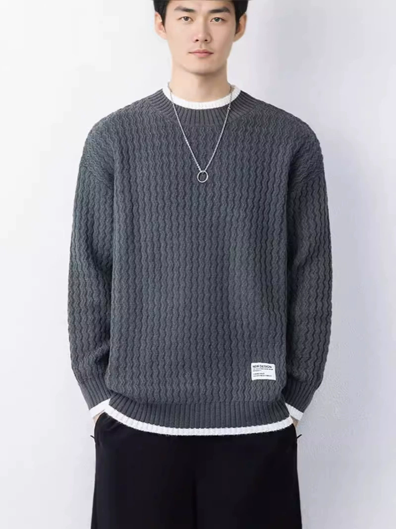 Свитер мужской осенний и зимний модный свитер бренд свитер одежда поддельные две нити тренд дикий трикотаж с полувысоким воротником с короткими рукавами