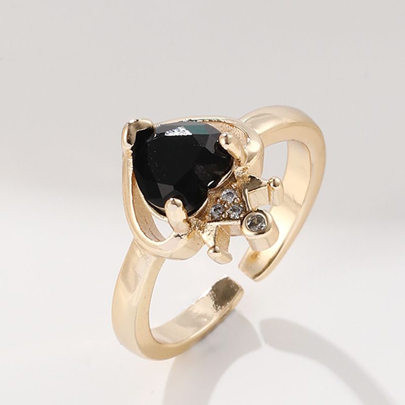 Plating Design Fashion Heart Shape Copper Plating Zircon Open Ring