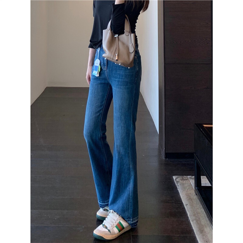 The Fit Is Perfect! High-Quality High-Waisted Slimming Look Slimming Look Bootcut Pants Dark Wide-Leg Jeans for Women 25 Autumn and Winter New Style