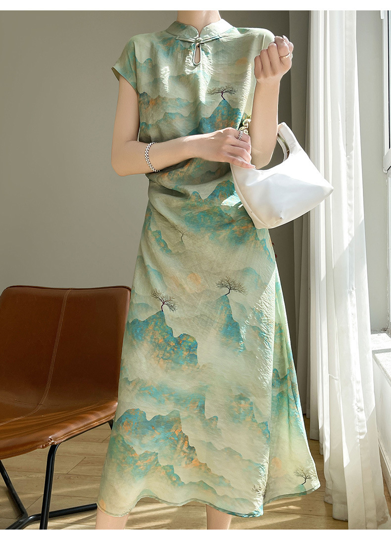 2024 Spring/Summer Women's Retro Slimming Dress, Tencel Cotton New Chinese Style Long Modified Cheongsam_ecoleips.com