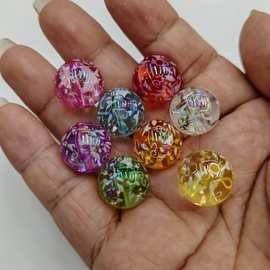 16mm镀UV彩线条花朵透色圆珠 DIY手工串珠散珠串笔手机链饰品配件