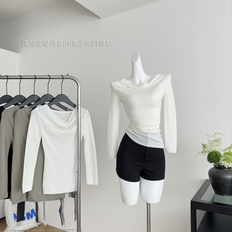 「细腻水溶羊毛~超爱荡领针织」10绵羊毛八分袖上衣女秋|undefined