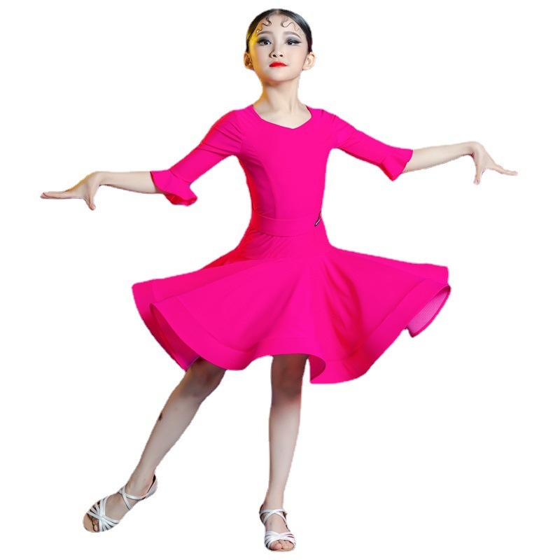 Girls Pink Purple Latin ballroom dance dresses children's competition