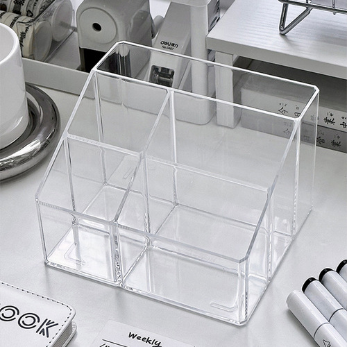 Acrylic Transparent Desktop Storage Box Large Capacity Student Use Pen Holder Office Desk Sticky Note Pen Storage Grid