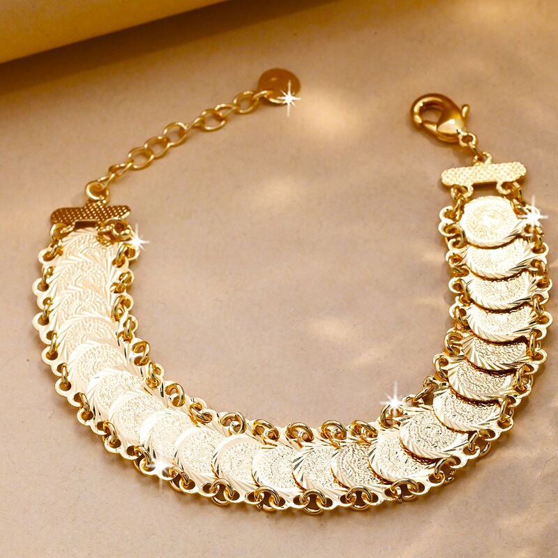 Cross-Border Coin Bracelet 24K New Gold Women's Jewelry Accessories Party Gift Dubai Luxury Bracelet