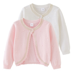 2024 New Silver and Gold Thread Girls' Knit Cardigan Jacket Spring and Autumn Children's Sweater Sun Protection Air Conditioning Shirt Shawl Thin Model