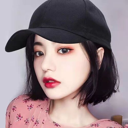 Hat with wig, one-piece fashionable duck tongue hat for women with bob head, versatile internet celebrity, clavicle short hair, full headgear style