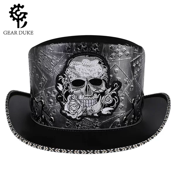 Amazon European and American Punk New Halloween Retro Knight Skull Embroidered Dome Magic Hat Party Top Hat