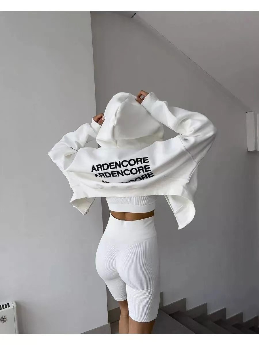 Felpa corta con cappuccio e cerniera, calda e alla moda, autunno inverno 2024, nuova, versatile, ampia, per ragazza calda_voghion.com