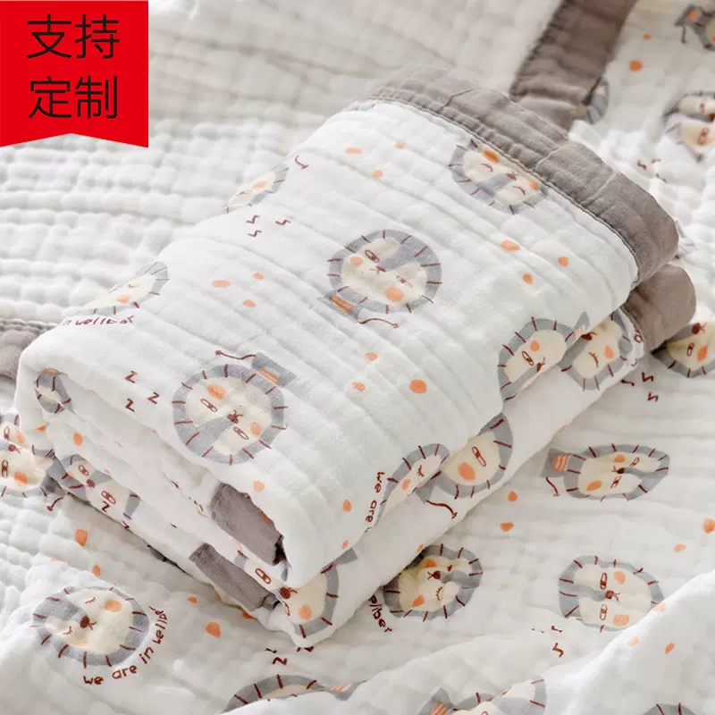 六层纱布婴儿浴巾高密纯棉包边起皱泡泡纱新生儿童被盖毯抱被全棉