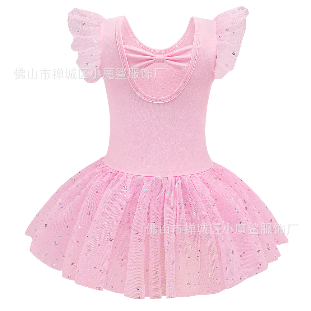 Children's Dance Clothing Girls Mesh Diamond Sequin Mesh Ballet Summer One-Piece Body Suit Performance Tutu Skirt