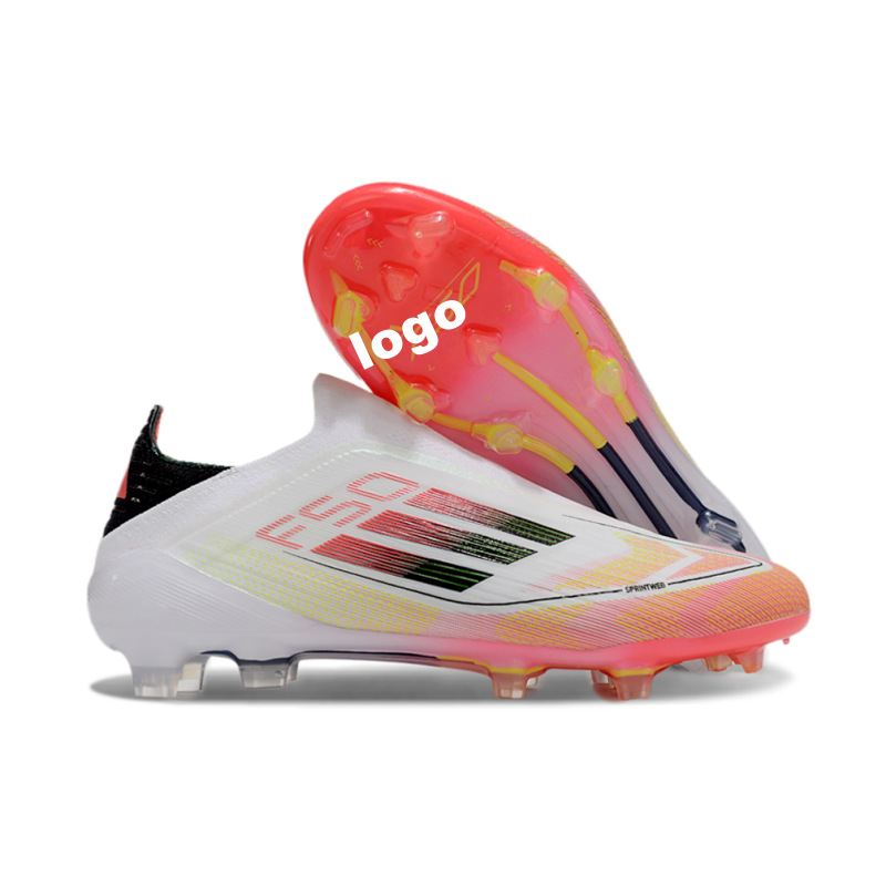 Fábrica de comercio exterior transfronterizo F50 zapatos de fútbol FG rosa con cordón de entrenamiento zapatos de fútbol para hombres hierba natural