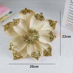 クリスマスのシミュレーションの花は金粉の玉蘭のクリスマスのショーウインドーの装飾品のクリスマスの花輪の材料の部品のメーカーを撒きます。