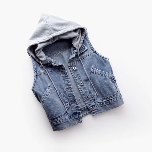 Embroidered denim vest for women 2025 spring and autumn Korean version versatile slimming outerwear with hood for women students upper garment