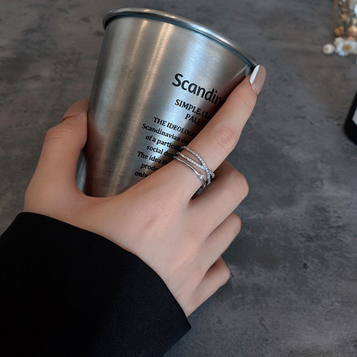 Ins Internet celebrity's same style inlaid with zircon super flash cross ring women's niche simple high-end design open index finger ring