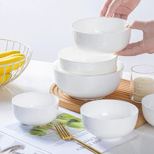白瓷碗家用米饭碗大汤碗骨瓷面碗吃饭碗直口小碗粥碗碗微波炉餐具