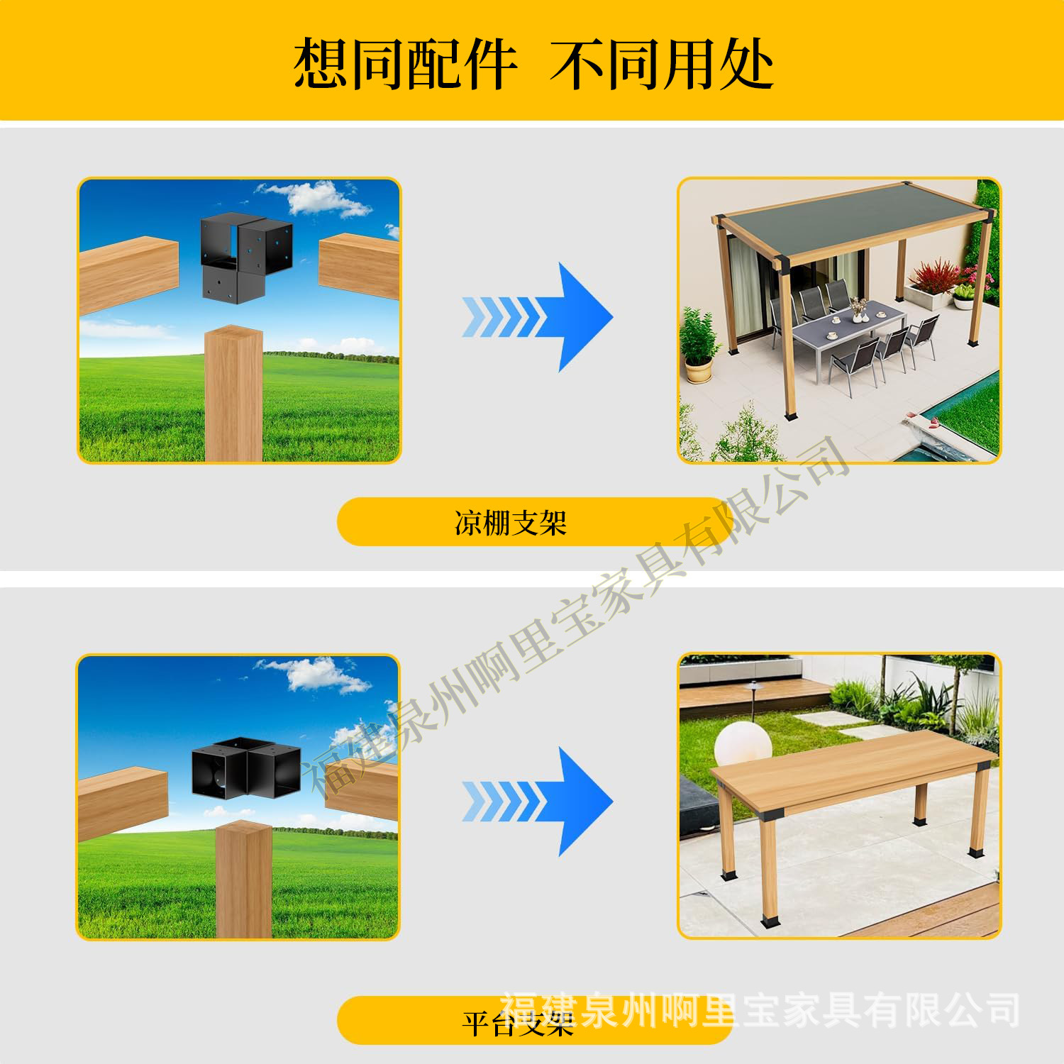 Base Conectora de Tres Vías para Poste de Madera de Acero al Carbono, Fijación con Tornillos, para Cenadores de Jardín
