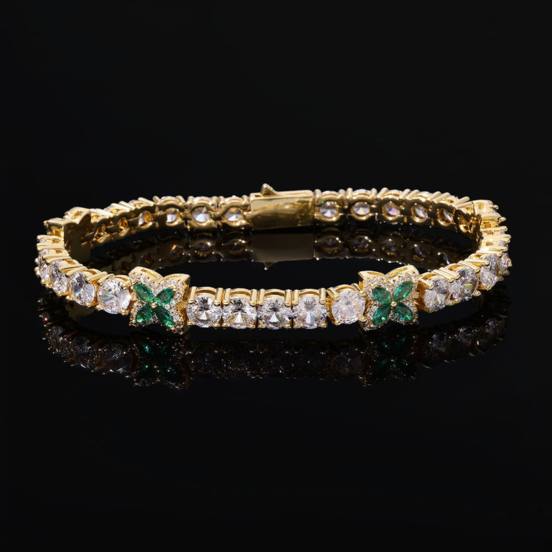 European and American Hip-Hop 5mm Zircon Tennis Chain Four-Leaf Clover Bracelet for Women, High-End Versatile Jewelry, Cross-Border Accessories Customization