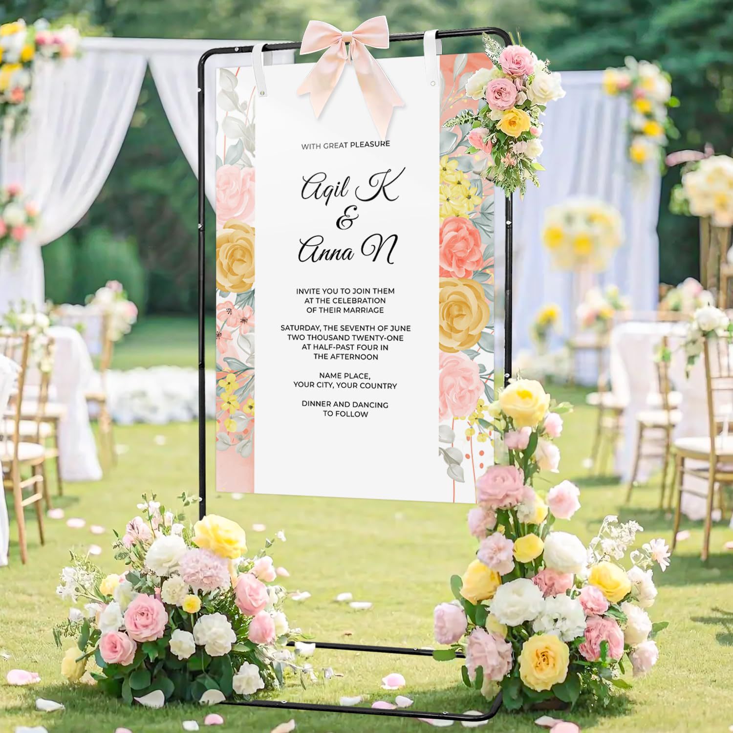 金属婚礼迎宾拱门支架方形可调节婚礼标志展示架婚庆道具背景支架