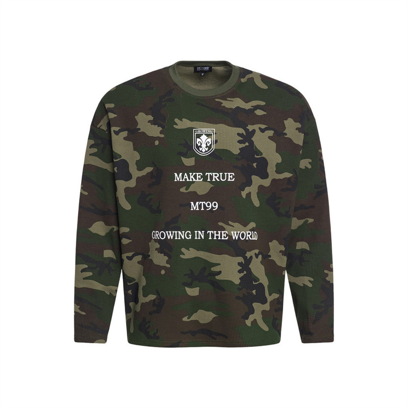American-Style Camouflage Long-Sleeve T-Shirt for Men, Loose Casual Spring and Autumn Ins Trendy Brand Letter Print Waffle Sports Top American-Style Camouflage Long-Sleeve T-Shirt for Men, Loose Casual Spring and Autumn Ins Trendy Brand Letter Print Waffle Sports Top