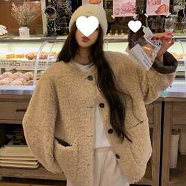 2025新款爆款小个子高级感韩系羊羔毛毛绒厚外套女秋冬毛茸茸上衣