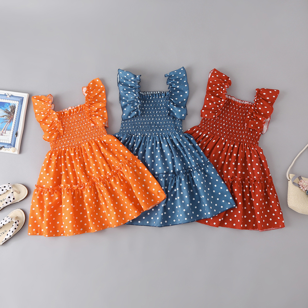 Mode Runde Punkte Einfarbig Patchwork 100% Baumwolle Mädchen Kleider display picture 1