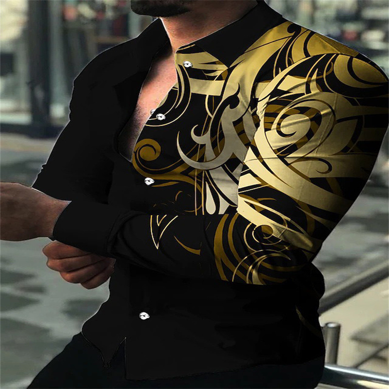 Europa y América primavera nuevo tigre comercio exterior transfronterizo hombres camisa de impresión digital 3D camisa de manga larga para jóvenes hombres