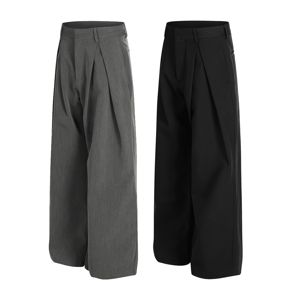 Pantalon de costume ample à jambes larges pour homme, marque Vibe Trendy, design plissé en trois dimensions, couleur unie, longueur au sol._voghion.com