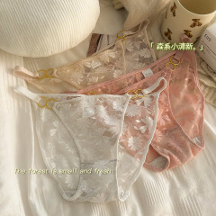 Sexy thin strap girl underwear for women European and American style lace mesh jacquard pure cotton crotch summer mid-waist women's briefs