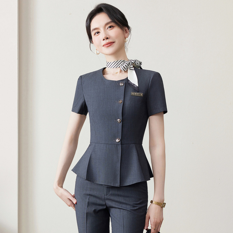 2026 Short-Sleeved Suit, Summer Suit, Professional Attire, Ladies' Elegant Hotel Manager Workwear, Front Desk Workwear