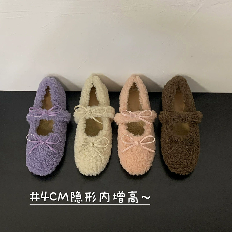 Ocean one увеличить шерстяные туфли из ягненка зимой новый новый бант мягкий fufu плюс бархат Мэри Джейн одиночные туфли