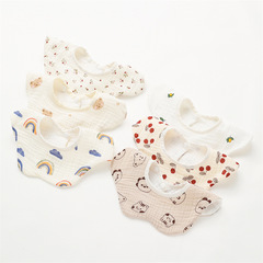 Newborn printed saliva towel baby pure cotton gauze wavy edge bib saliva bib Amazon baby products