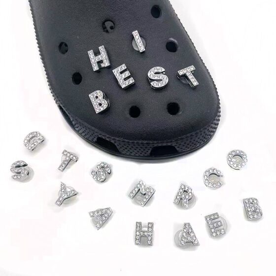 Cross-border exclusive for advanced silver crystal drill letters DIY hole shoes accessories shoes flower creative shoe buckle shoes decorations