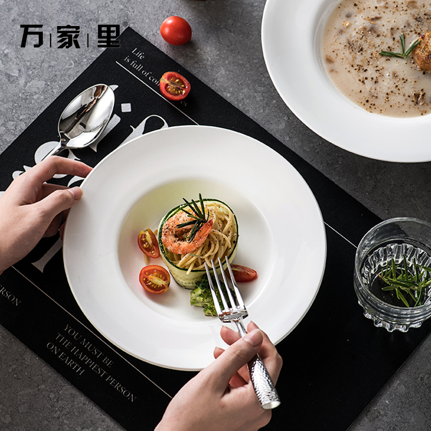 Sombrero de paja blanco puro plato de cerámica creativa comida occidental plato de sopa de cerámica plato de ensalada plato de hotel plato vajilla para el hogar