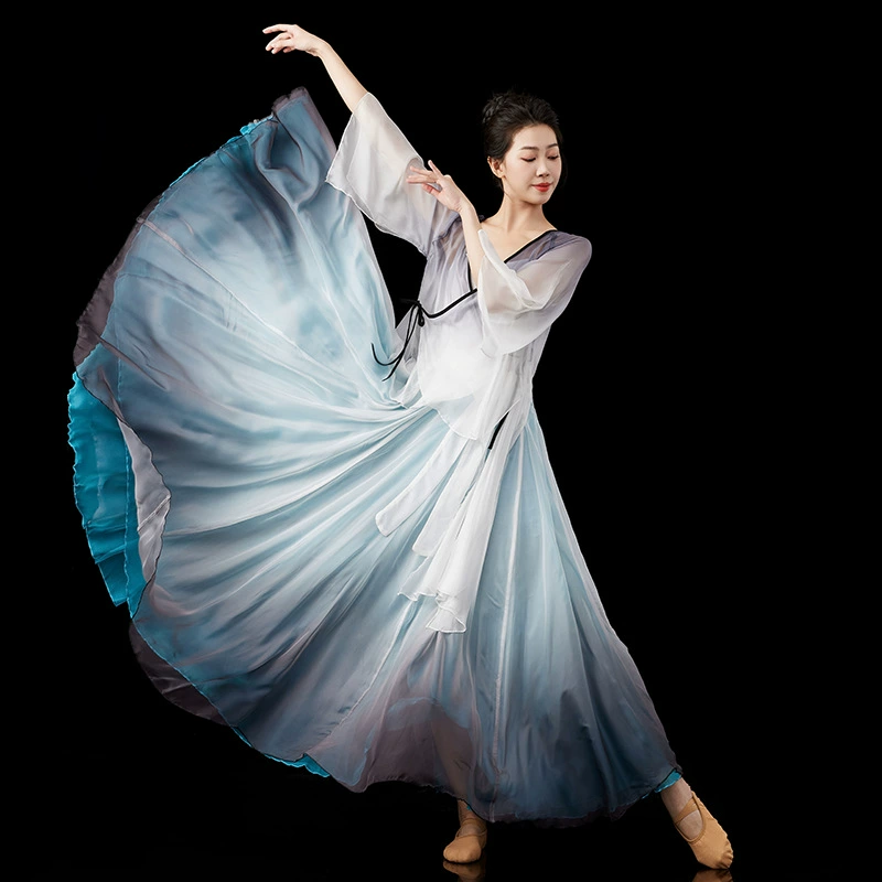 Классическая танцевальная танцевальная одежда, элегантная шарм, марля 720 градусов градиентная танцевальная юбка Китайский танцевальный костюм