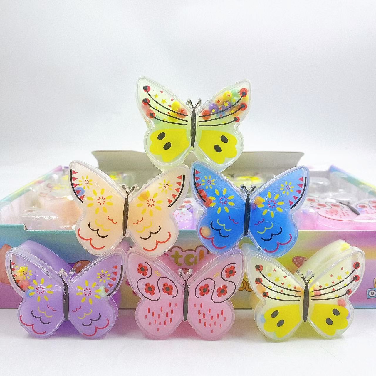 Juguetes infantiles mariposa pegamento espumante de cristal barro slime 24 alta permeabilidad mini descompresión dibujos animados lindos 2 lotes