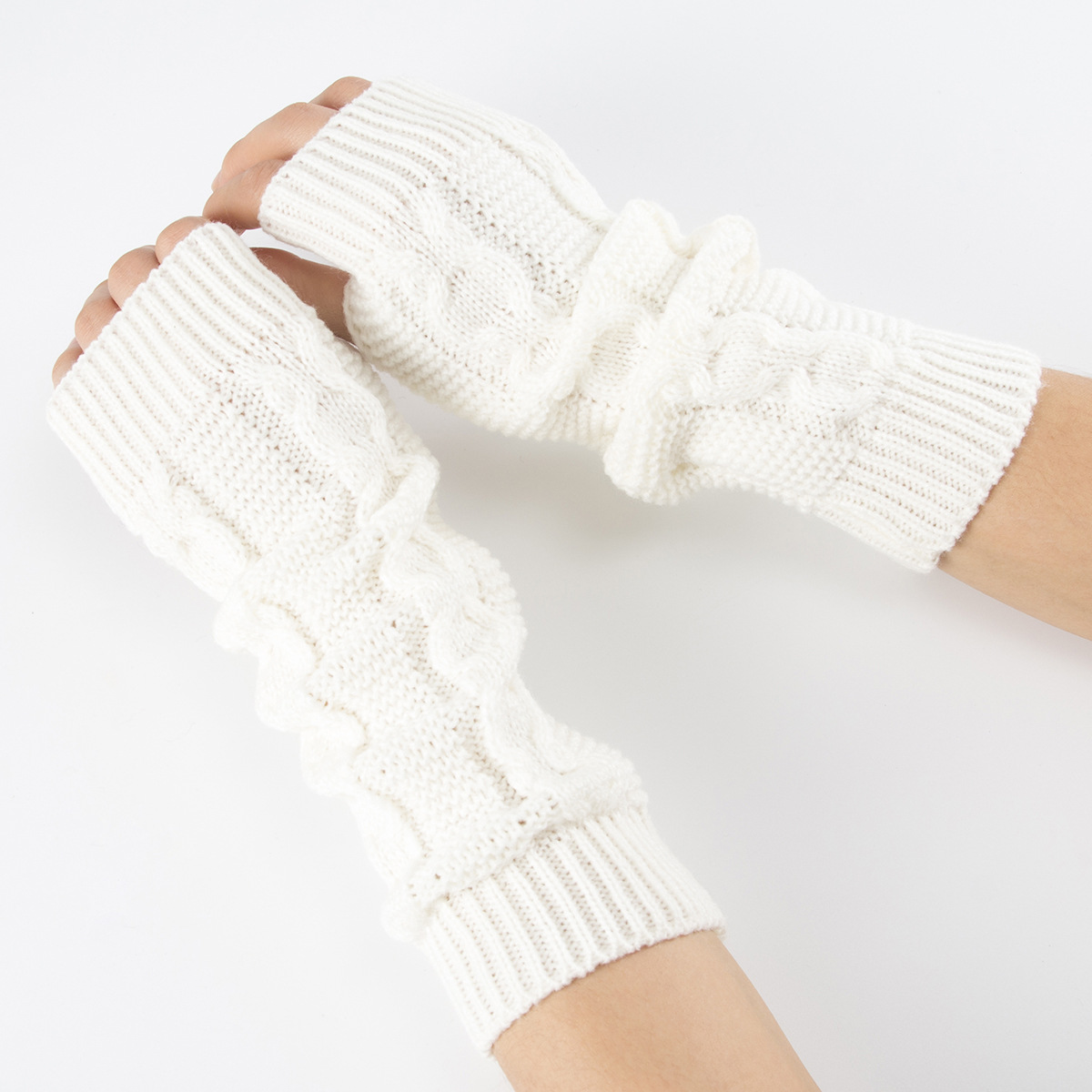Guantes de dedos abiertos G-13 para otoño e invierno, para hombre y mujer, de lana, con medio dedo y mangas para la muñeca, tejidos y cálidos_voghion.com