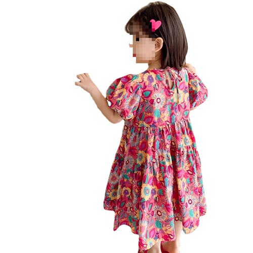 Little Girls' Skirts Peacock Flower Multicolor Dress Short Sleeve Princess Dress 24 Summer New Overseas Trade Children's Apparel Dropshipping 3-8 Years Old