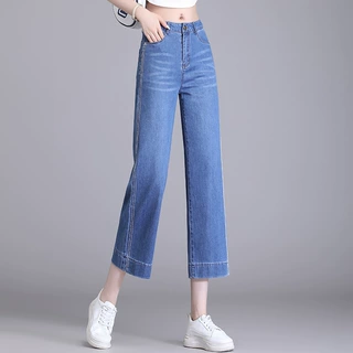 夏季薄款天丝八分牛仔裤女2026新款直筒宽松高腰垂坠感冰丝阔腿裤